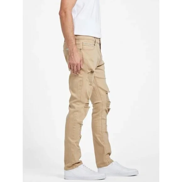 Guess Men’s Nico Destroyed Skinny Jeans Light Beige Size 34X32 - Picture 3 of 16